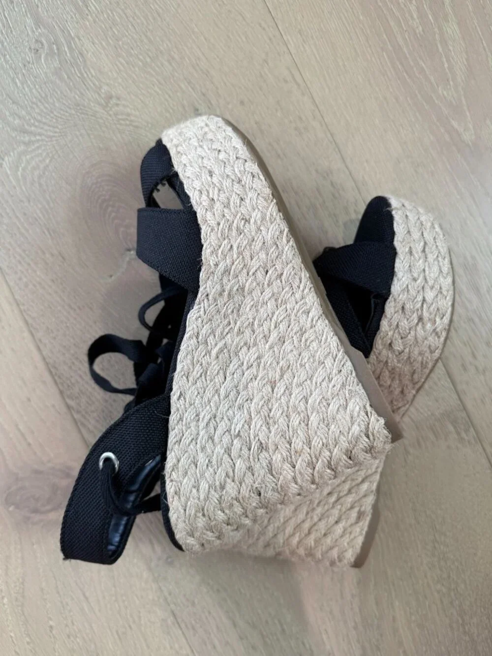 Lulus Esme Black Lace-Up Espadrille Wedges. size 9